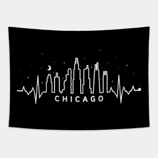 Chicago City Skyline EKG Heartbeat Night Sky Silhouette Tapestry