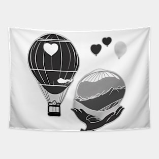 Dreamy Nighttime Hot Air Balloon and Whale Adventure No. 648 Tapestry