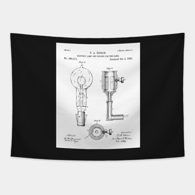 Light Bulb Patent - Edison Invention Industrial Design Art - White Tapestry by patentpress