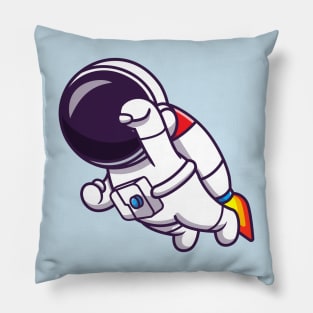 Astronaut Flying With Rocket Cartoon Pillow