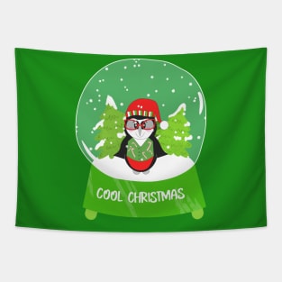 COOL Christmas Penguin Snowglobe Tapestry