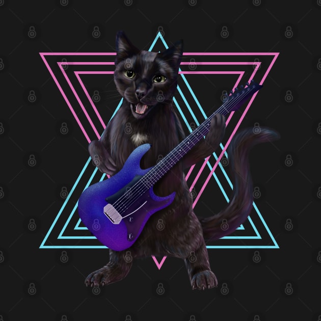 Cat playing electric guitar by Mehu Art