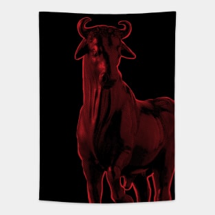 Red Standing Bull Diagonal Lines Facing Forward Tapestry