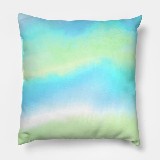 Blue and Green Watercolor Blend Pillow by Carolina Díaz