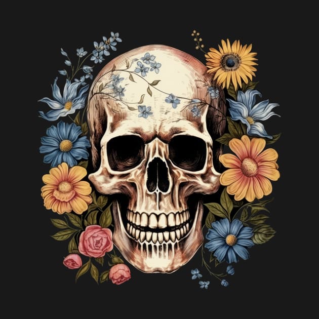 Skull with flowers by Merchgard