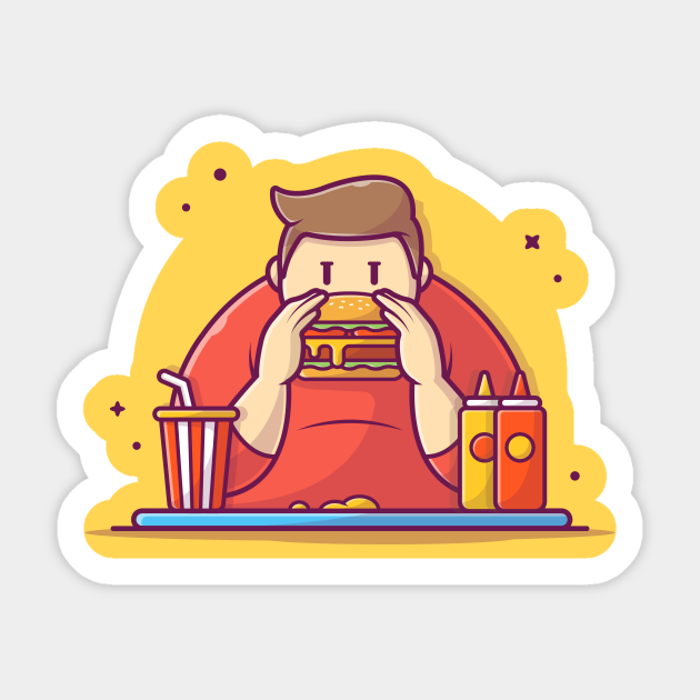Fat Guy Eating Burger, Soft Drink, Mustard And Sauce Cartoon - Burger - Sticker | TeePublic Fat Guy Eating Burger, Soft Drink, Mustard And Sauce Cartoon - Burger - Sticker | TeePublic