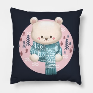 Bear Wear a Winter Scarf Pillow