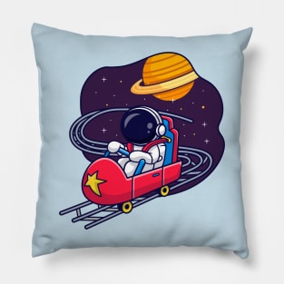 Cute Astronaut Riding Rollercoster In Space Cartoon Pillow