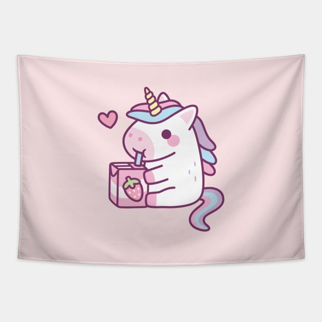 Cute Little Unicorn Loves Strawberry Milk Tapestry by rustydoodle