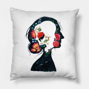 floral female silhouette Pillow