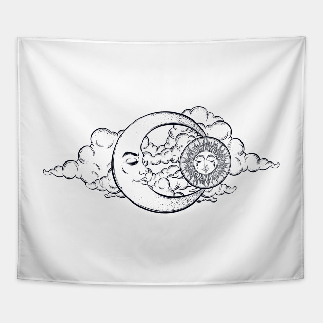 Hand Drawn Moon And Clouds Tattoo - Clouds - Tapestry | TeePublic Hand Drawn Moon And Clouds Tattoo - Clouds - Tapestry | TeePublic