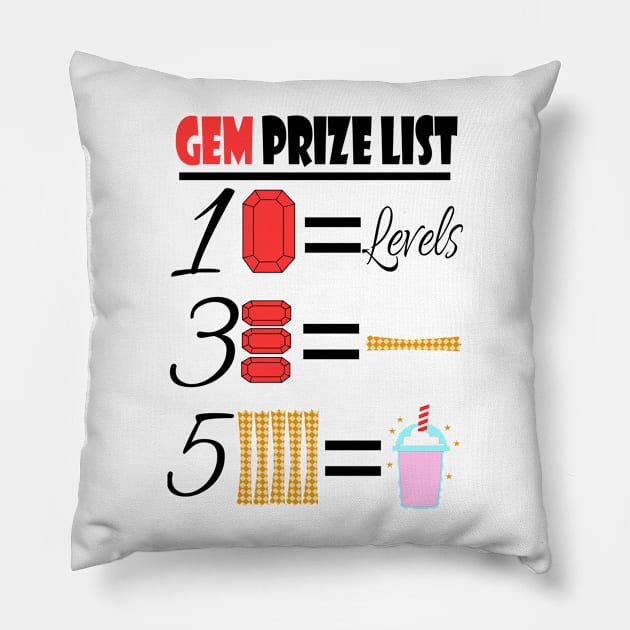 Gem Prize List Pillow by trainedspade