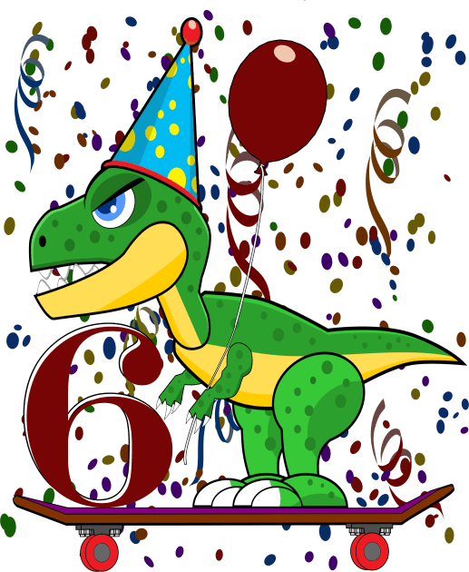 Kids Six 6 Years Old Dinosaur Birthday Kids T-Shirt by Mindseye222