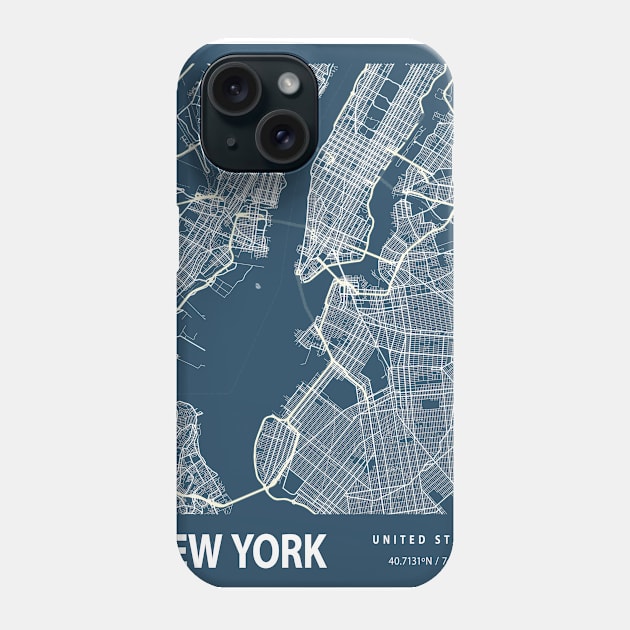 New York Blueprint Street Map, New York Colour Map Prints Phone Case by tienstencil