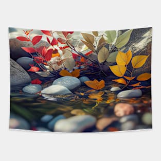 Leaves Pebbles Calm Tranquil Nature Peaceful Season Outdoors Tapestry