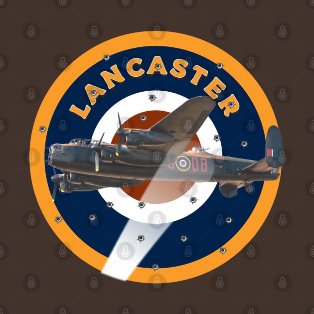 Lancaster Bomber in searchlight being attacked in RAF Roundel by AJ techDesigns