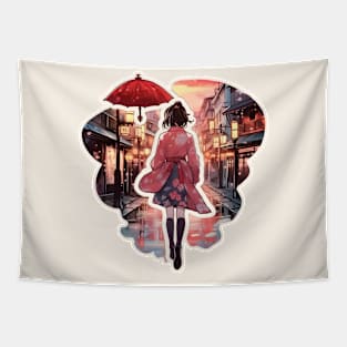 Anime girl Japan street Tapestry