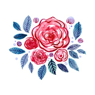 Spring roses bouquet - red and indigo T-Shirt