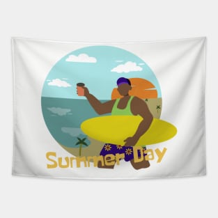 Surfing man on Summer Day Tapestry