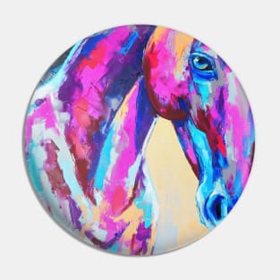 Oil horse portrait painting in multicolored tones. Pin