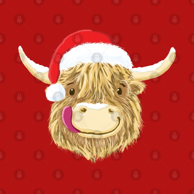 Scottish Highland Cow Christmas Santa Hat by brodyquixote