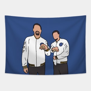 Klay Thompson, Steph Curry, and Their Rings Tapestry