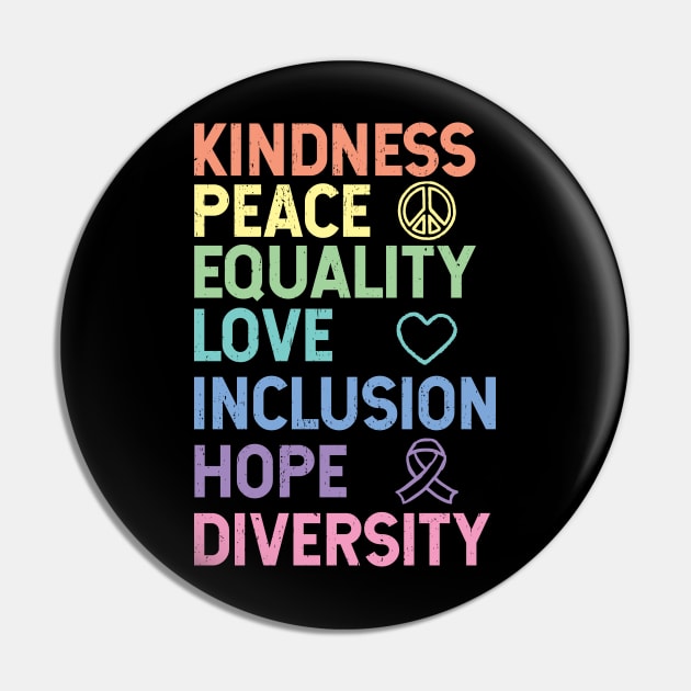 Kindness Peace Equality Love Inclusion Hope Diversity Human Rights Pin by Zen Cosmos Official