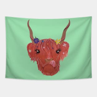 Highland Flower Cow Face Tapestry