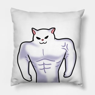 white Cat meme Buff power up Pillow