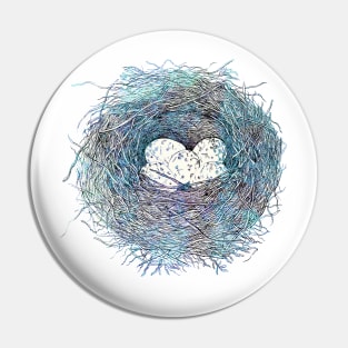 Painted Bird Nest Eggs Blue Watercolor Pin