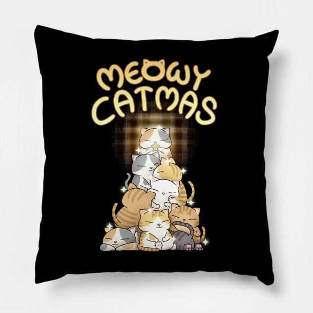 Meowy Catmas Cat Christmas Tree Pillow by Takeda_Art