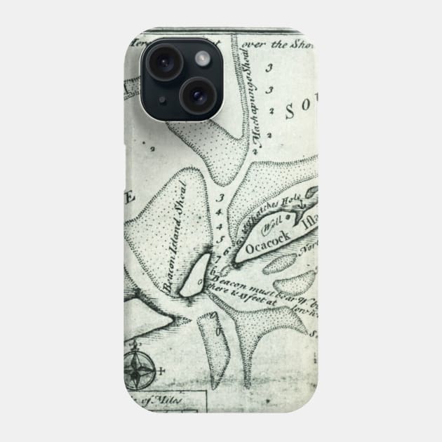 Ocracoke Inlet Map - Blackeard's Anchoring (1733) Phone Case by Bravuramedia