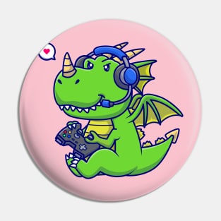 Cute Baby Dragon Gamer Cartoon Pin