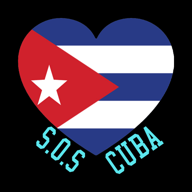 SOS Cuba Politics Protest Dictator Freedom Cuban Flag Heart by ArchmalDesign