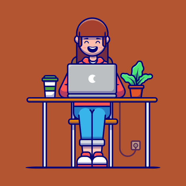 Girl Working on Laptop Cartoon by Catalyst Labs