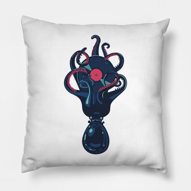 Octopus with a vinyl record Pillow by Kazanskiy