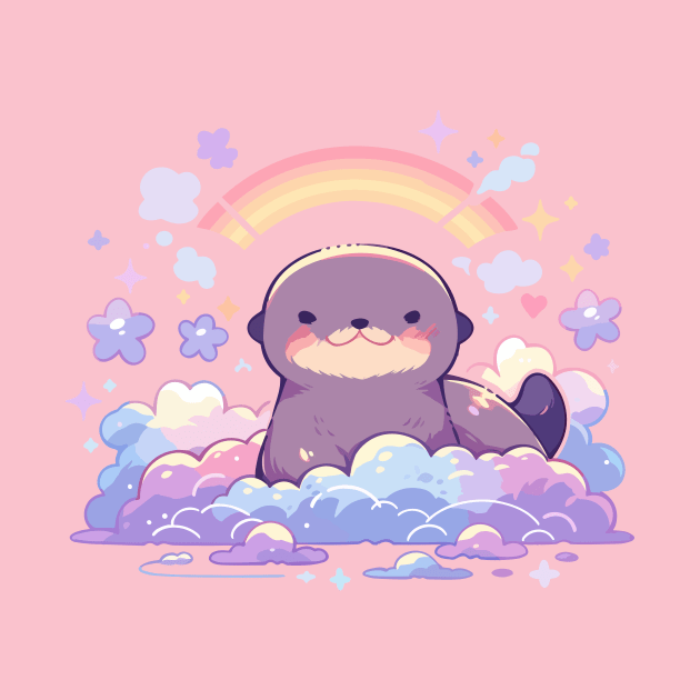 Cute Kawaii Rainbow Baby Sea Otter Pup by Kawaii Kingdom