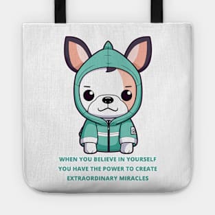 Cartoon Boston Terrier in Green Jacket - Pet Lover, Kawaii Tote