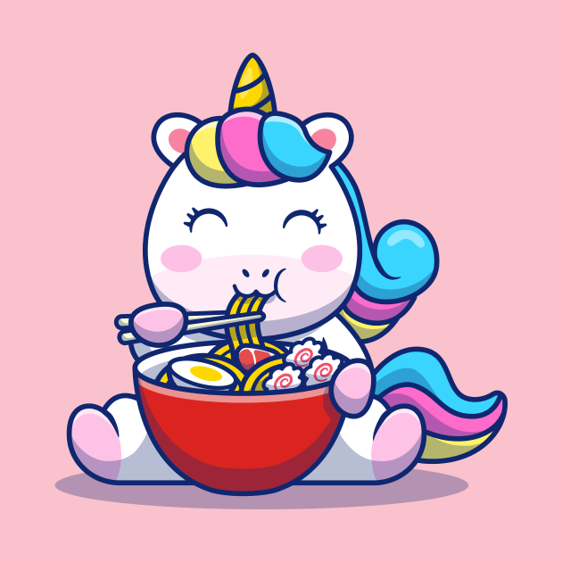 Cute Unicorn Eat Ramen Noodle by Catalyst Labs