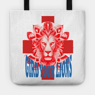 Gird Your Lions Fun Text English Idiom Red Color Tote