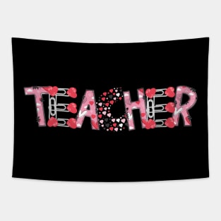 Teacher Valentines Paper Clip & Heart Letters Tapestry