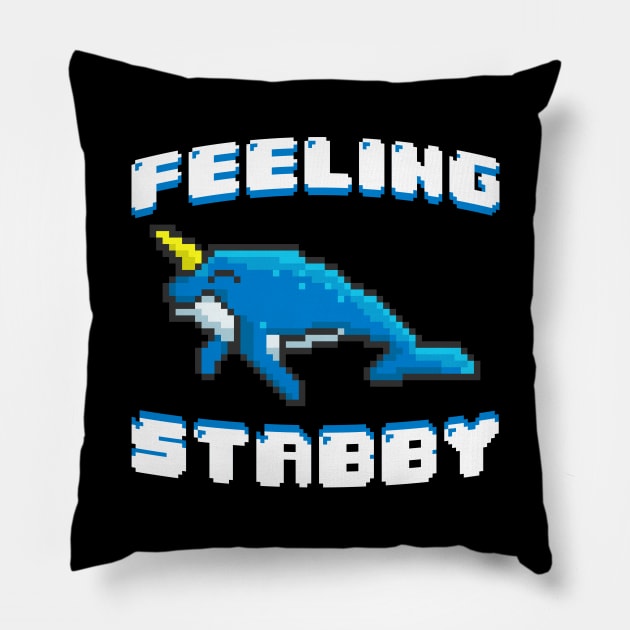 Adorable Feeling Stabby 8-Bit Narwhal Funny Whale Pillow by theperfectpresents