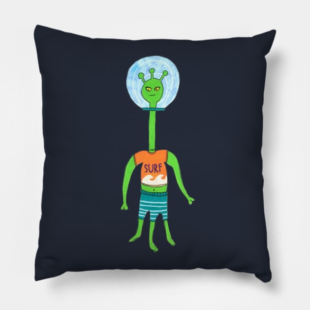 Green Alien Pillow by DoodlesAndStuff