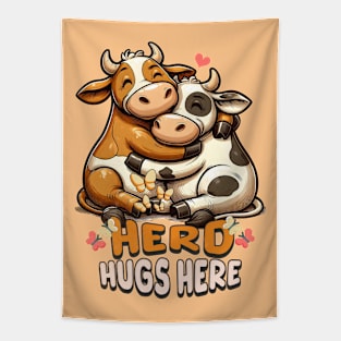 Cowboy girl Cute Cow Herd Hugs Here Tapestry