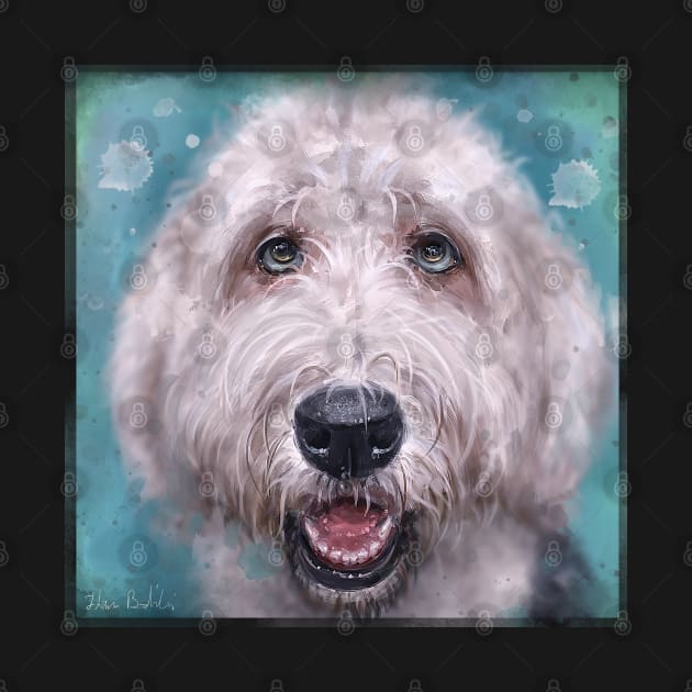 Painting of an Old English Sheep Dog on Blue Background by ibadishi