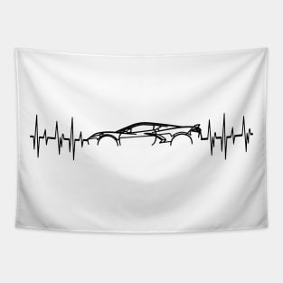 C8 Corvette Heartbeat Black Supercar EKG Sports Car Heart Beat Line Racecar Pulse Tapestry