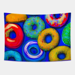 Colorful Donuts Blue Tapestry