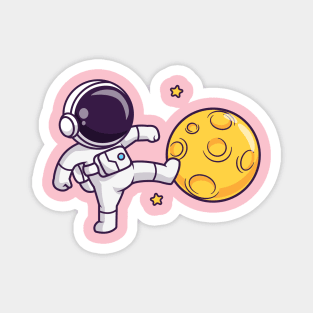 Cute Astronaut Kick Moon Cartoon Magnet