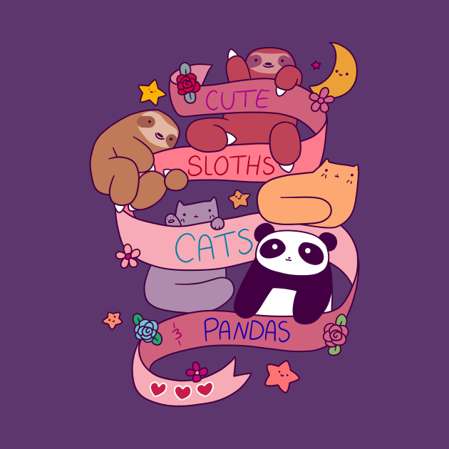 Cute Sloths Cats and Pandas by saradaboru