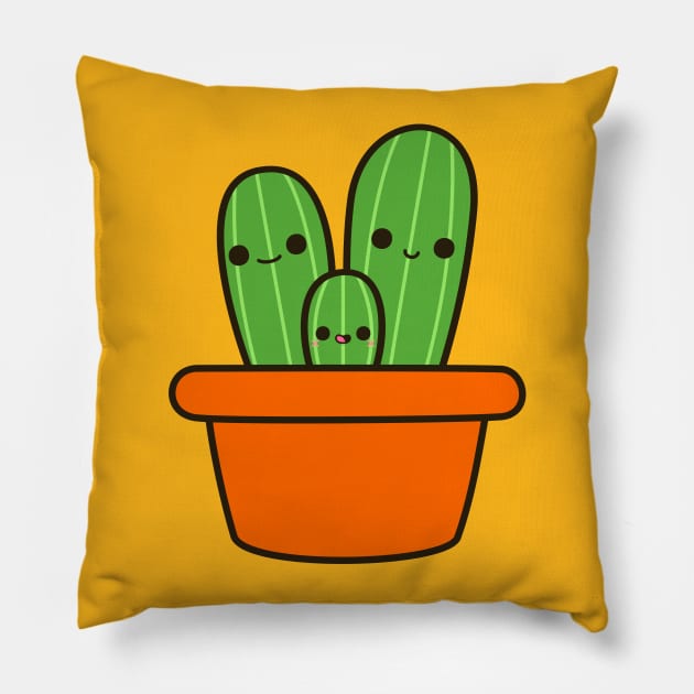 Cute cactus in orange pot Pillow by peppermintpopuk